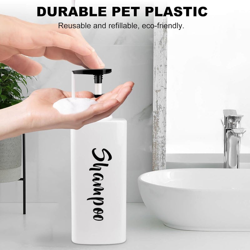 AUMIO 16.9oz Shampoo Conditioner Body Wash Dispenser for Shower, Refillable Printed Soap Bottles with Pump, Empty Plastic Bathroom Dispenser Set for Shampoo, Conditioner & Soap (White, 3 Pack) - Image 3